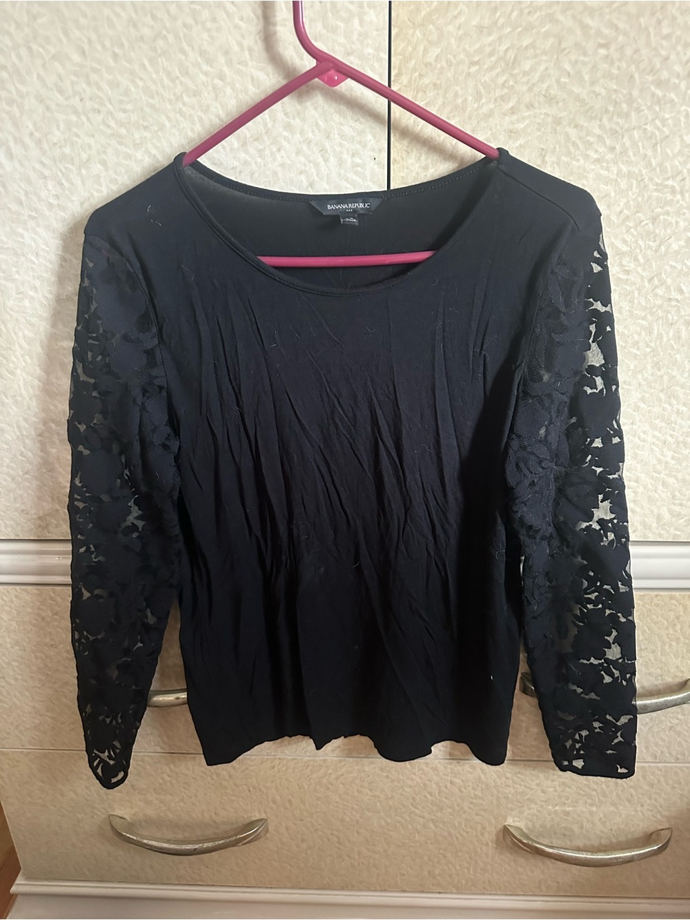 Banana Republic Black Lace-Sleeve Long Sleeve Top